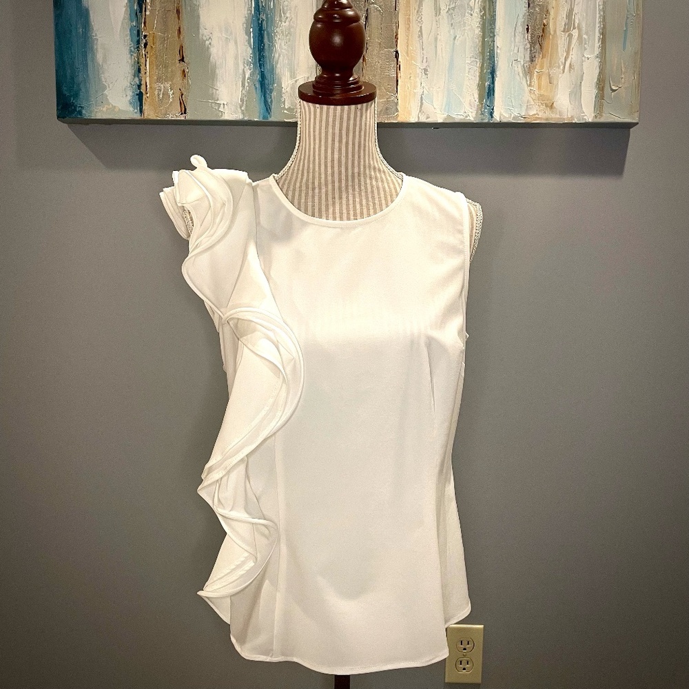 Joseph Ribkoff | White Ruffled Sleeveless Top | Size 8